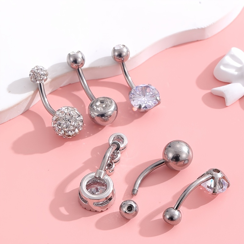 6 Pcs Belly Button Ring Set, Stainless Steel