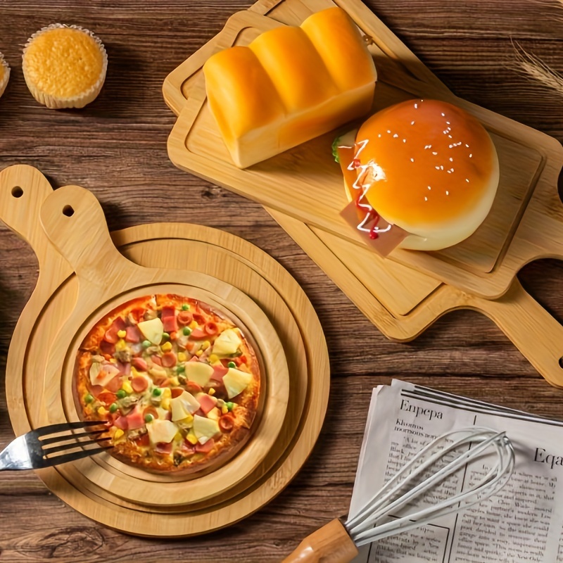  Plato de pizza de madera, bandeja redonda de madera de bambú  con asas y agujeros para colgar, bandeja para servir pizza, pastel, tabla de  cortar (tamaño : 12 pulgadas) utensilios de