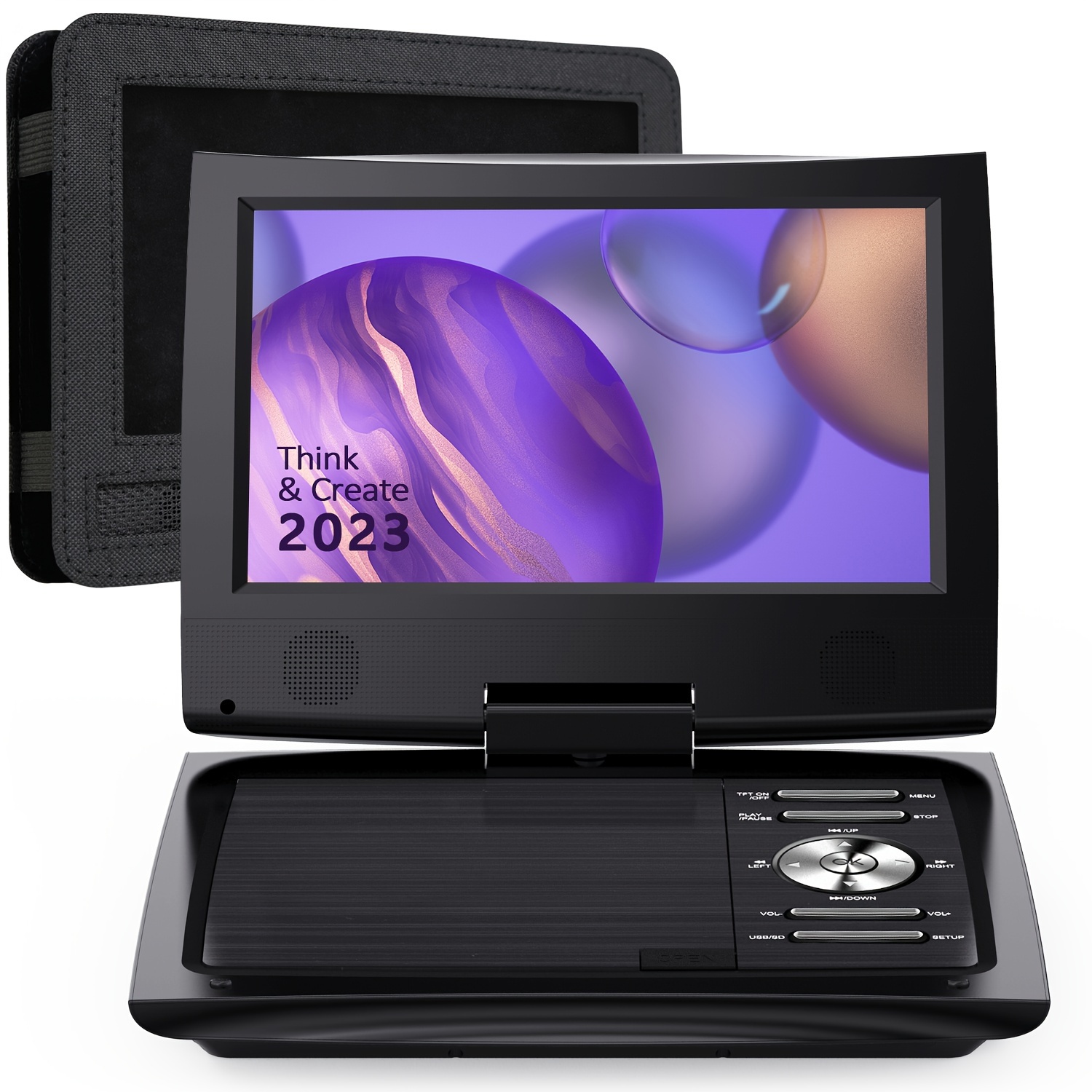 SUNPIN 11インチ 車と子供用ポータブルDVDプレーヤー  9.5インチHD回転スクリーン、5時間充電式バッテリー、デュアルイヤホンジャック、SDカード/USB/CD/DVDをサポート、追加のヘッドレストマウントケース付き  (ブラック)