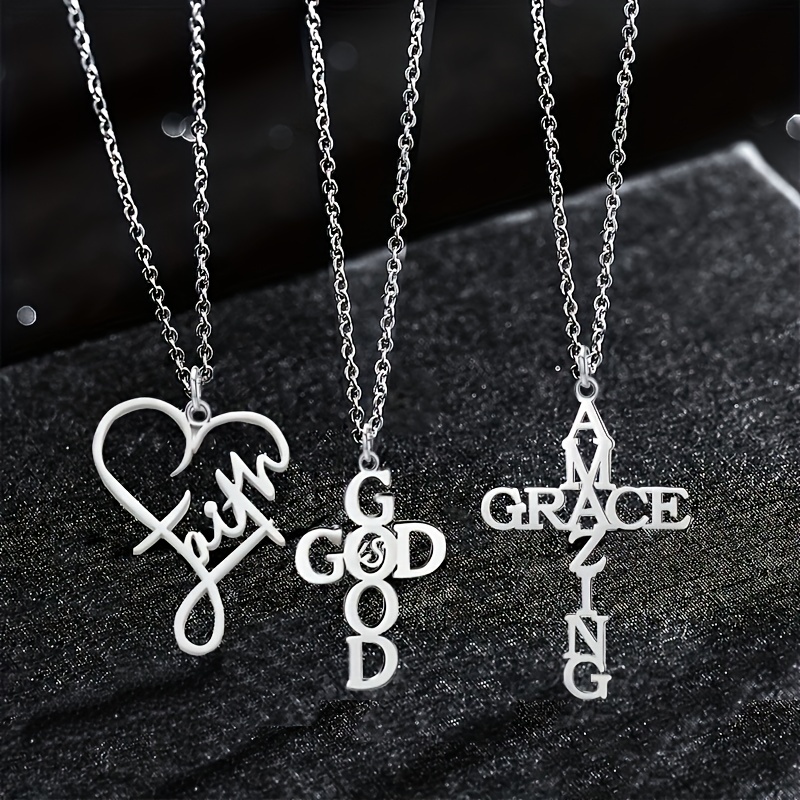 

3pc/set Cross Shaped Pendant Necklace Stainless Steel Inspirational Faith Clavicle Chain Religious Jewelry Gift For Women Girls