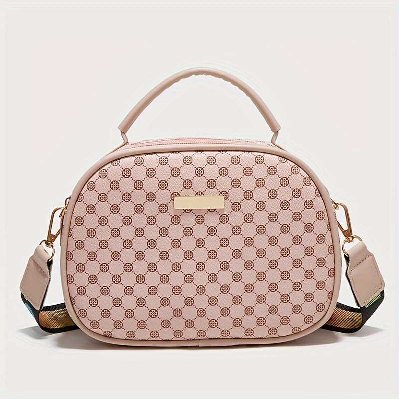 1pc Pink Pu Leather Fashionable Vintage Polka Dot Printed Backpack