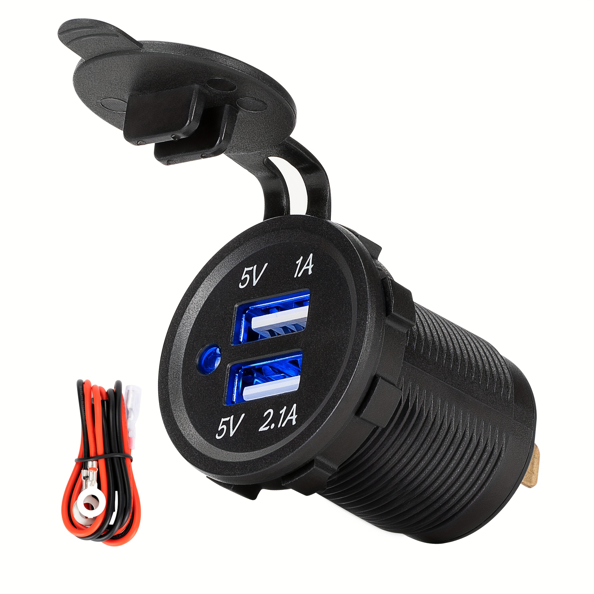 Enchufe de cargador de coche dual USB de 5 V, toma de corriente CC  impermeable para automóvil, motocicleta, barco marino, carrito de golf