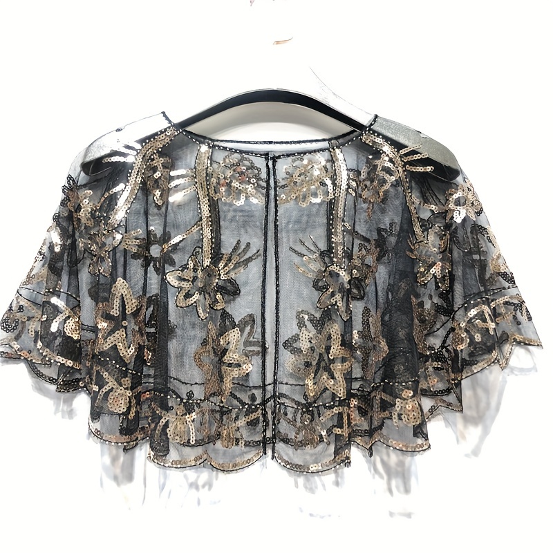 Vintage Sequin Embroidery Shawl Ruffles Cape