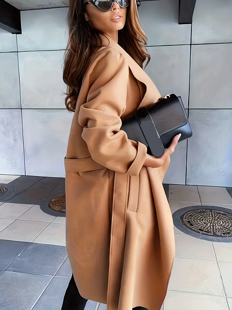 Plus Size Elegant Coat Women's Plus Solid Long Sleeve - Temu