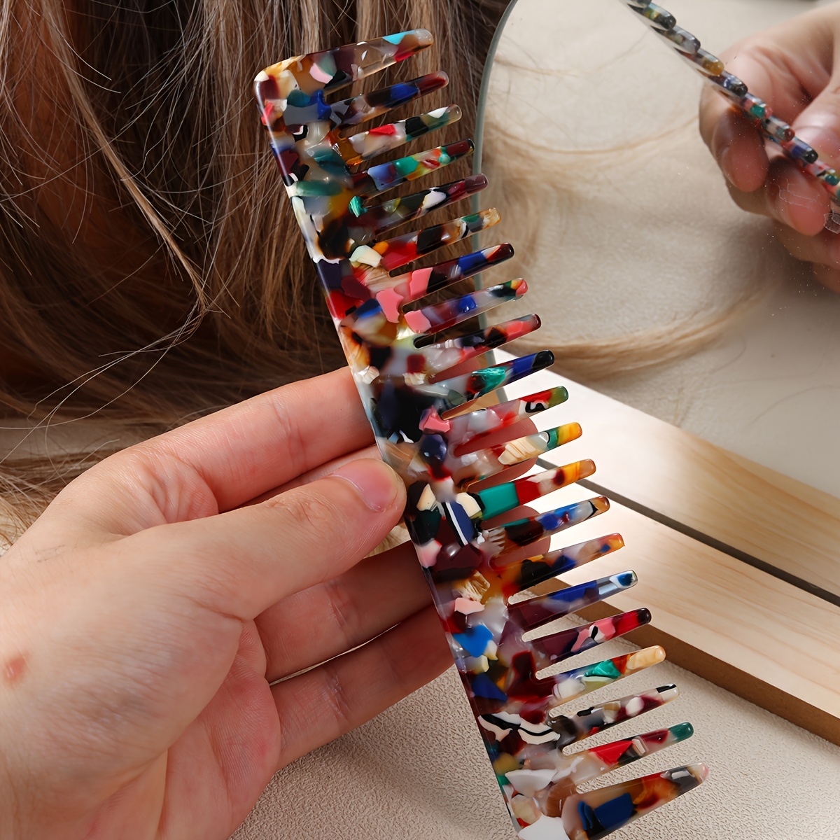 Image of Colorful Wide Tooth Tortoise Comb Detangling Hair Comb Hairdressing Comb For All Hair Types