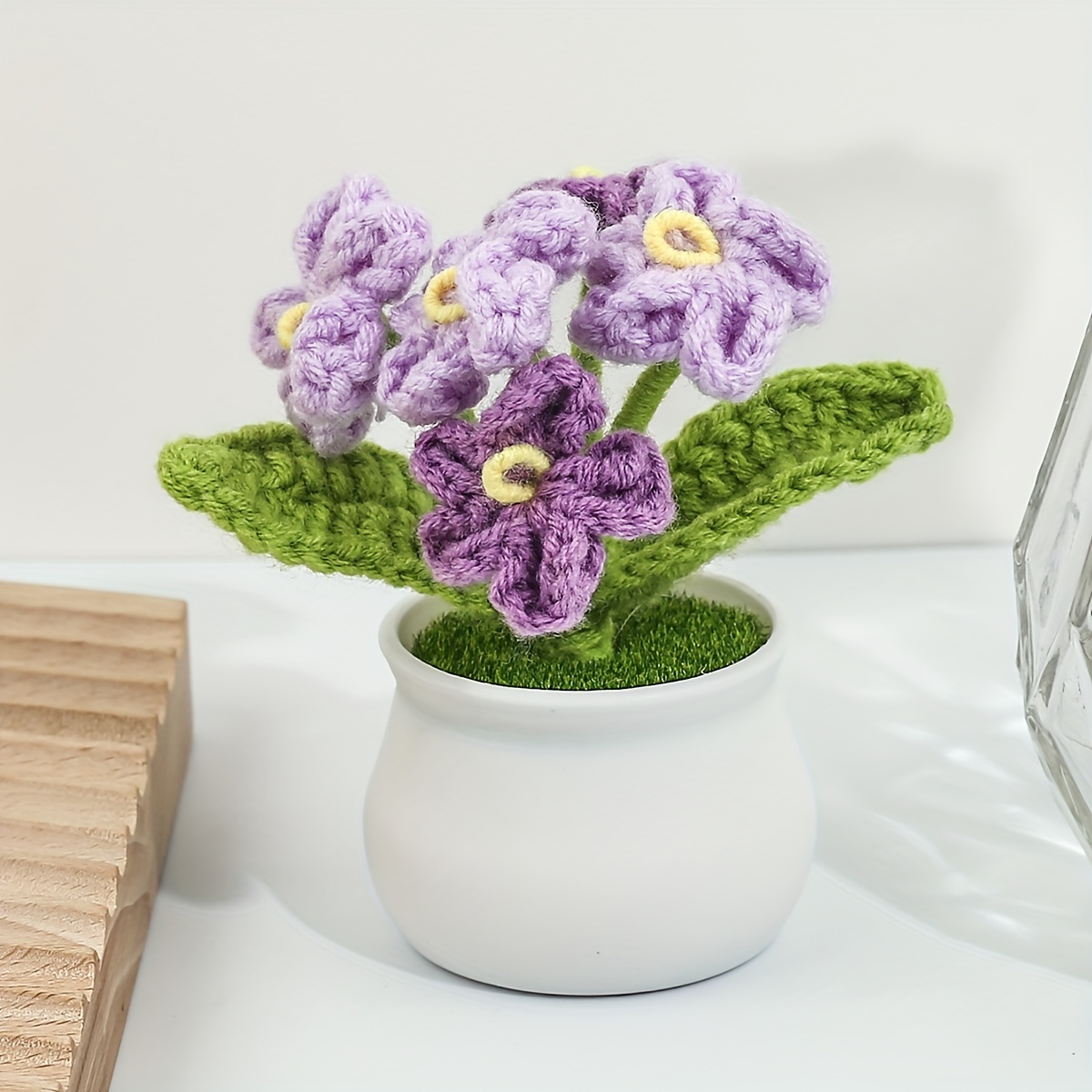 1pc, Artificial Flowers With Small Vase, Fake Silk Purple Knitted Woven  Flower, Simulation Handmade Flowers In Vase Mini Flowers Potted Hanging  Potted