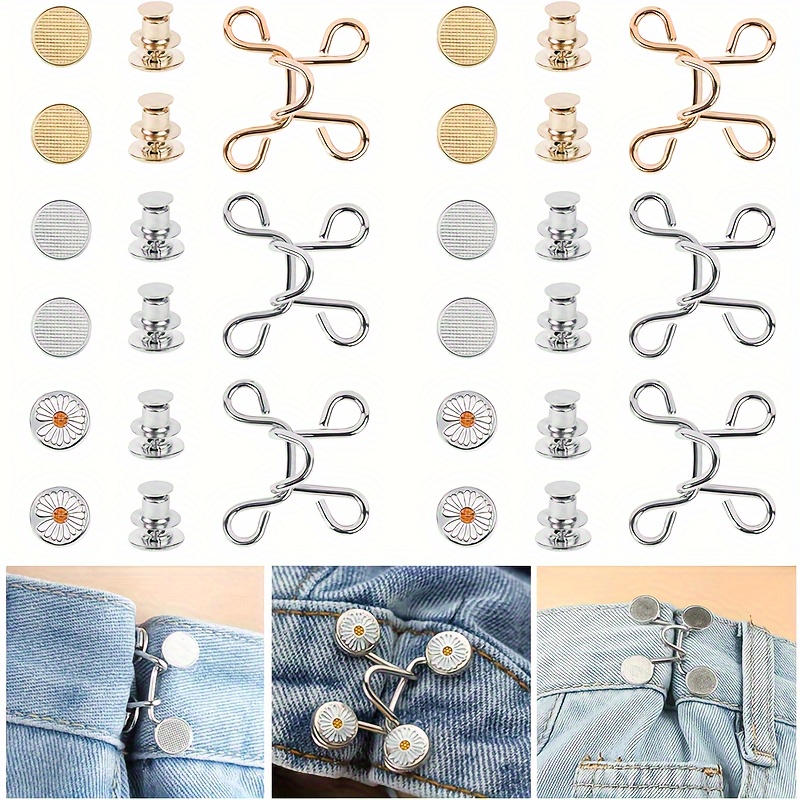 Jean Button Pins Adjustable Buckle Extender Set, No Sewing Required, Pant Waist  Tightener For Jeans Dress Fit Instant Button - Temu