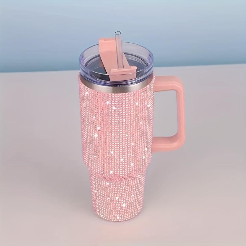Glitter Tumbler With Lid And Straw Stainless Steel - Temu