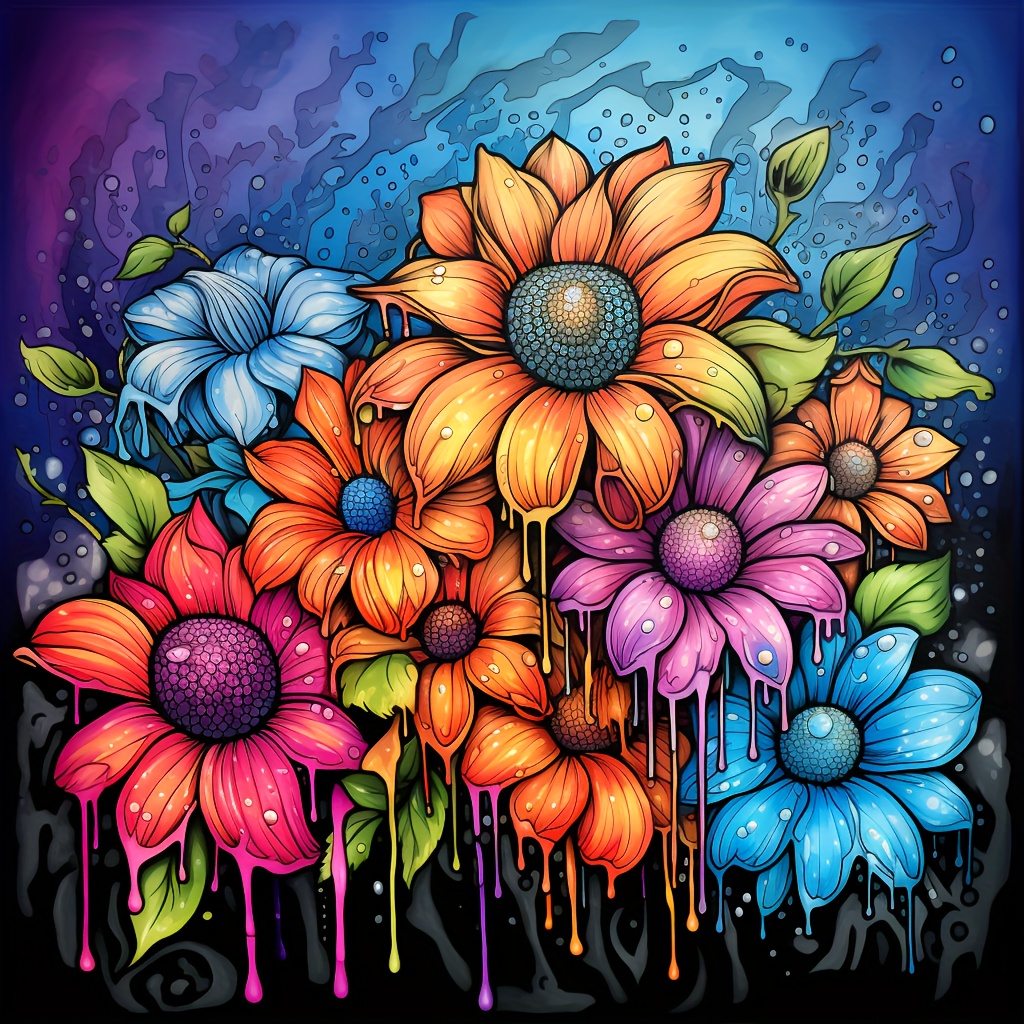 

1pc Large Size 40x40cm/15.7x15.7inch Without Frame Diy 5d Diamond Painting Melting Flowers, Full Rhinestone Painting, Artificial Diamond Art Embroidery Kits, Handmade Home Room Office Wall Decor