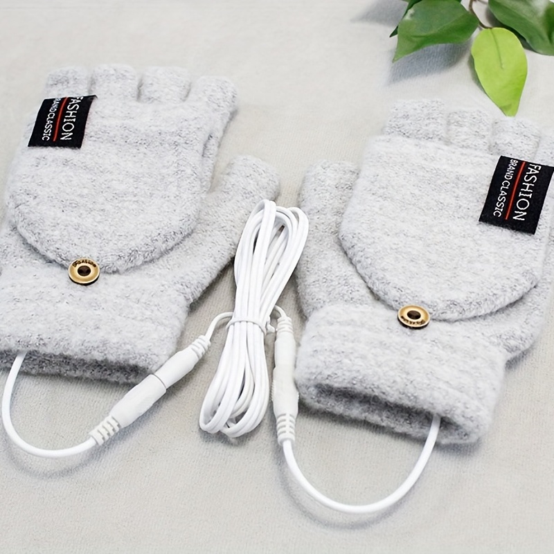 

Unisex Usb Heating Gloves Knitted Hand Half Heated Fingerless + Clamshell Heating Heater With Buttons Washable Design Gloves Winter Hand Warm, With Out Battery