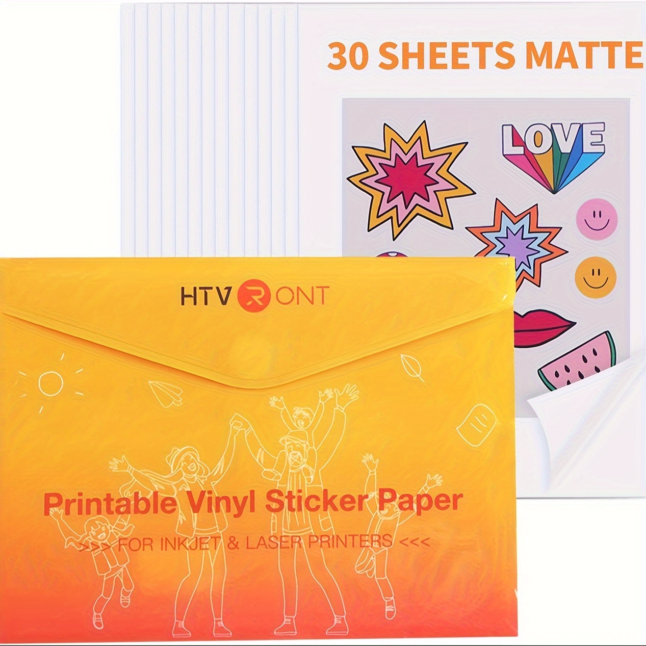 Papel adhesivo de vinilo imprimible para impresora de inyección de tinta,  15 hojas autoadhesivas brillantes y 15 mate, papel de calcomanía