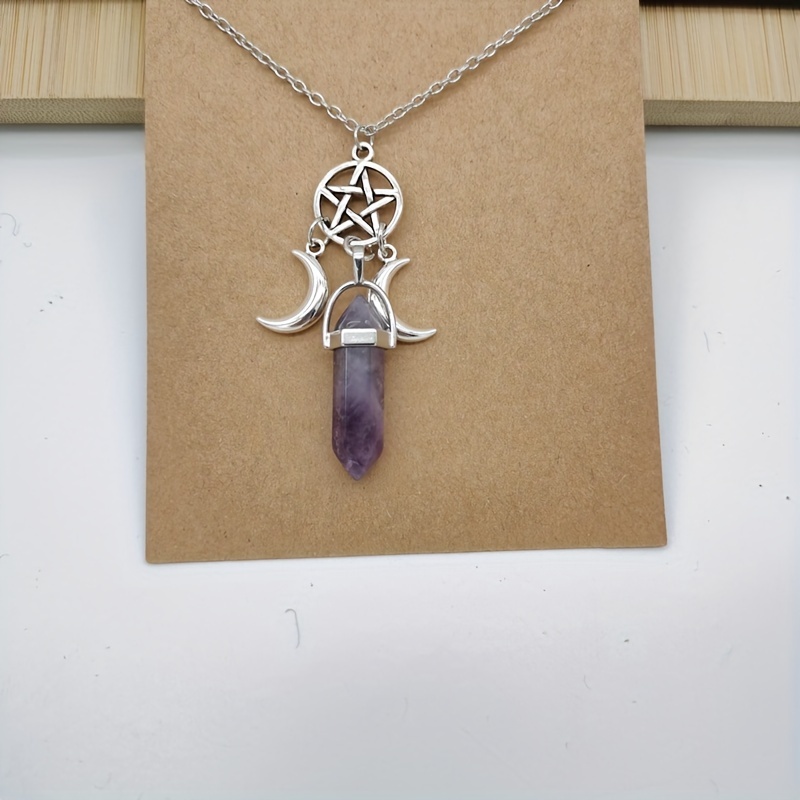 Triple Goddess Crystal Pentacle Moon Natural Stone Pendant - Temu