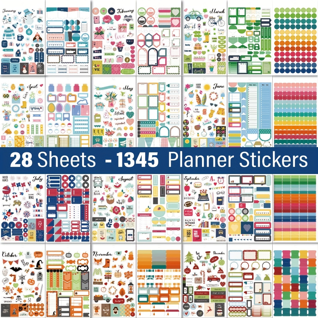 Aesthetic Planner Stickers For Fun Planning - 28 Sheets/ 1345 Monthly  Planner Stickers For Productivity Work, Seasonal Holiday Planner Stickers  Perfec