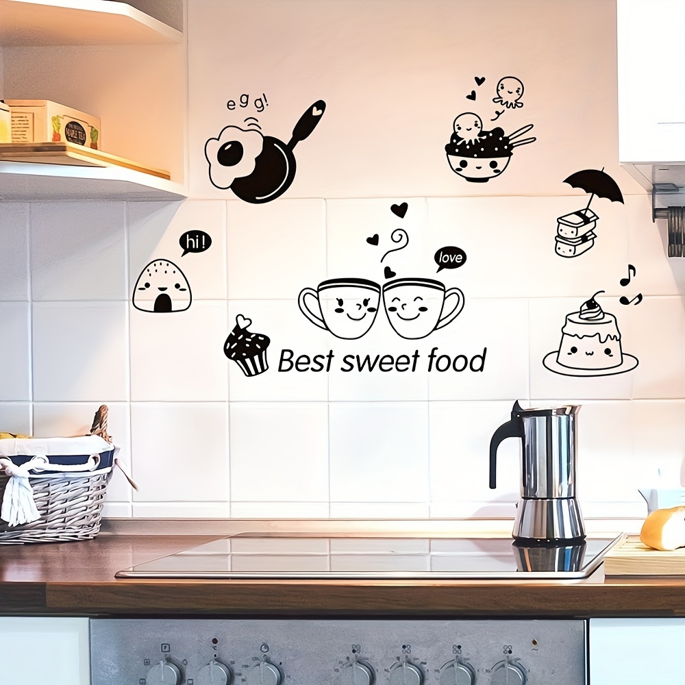 Küchenwand-Aufkleber, Kaffee-Süßigkeiten DIY Wandkunst Aufkleber  Dekoration, Ofen Kühlschrank Esszimmer Tapete PVC Wandtattoo