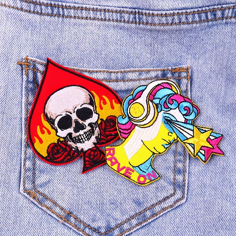 3pcs Punk Skull Patches Y2K Iron On Patches For Clothing DIY Thermoadhesive  Patches Applique Embroidery Patch For Jacket Jeans Hats Bangs Badge Access