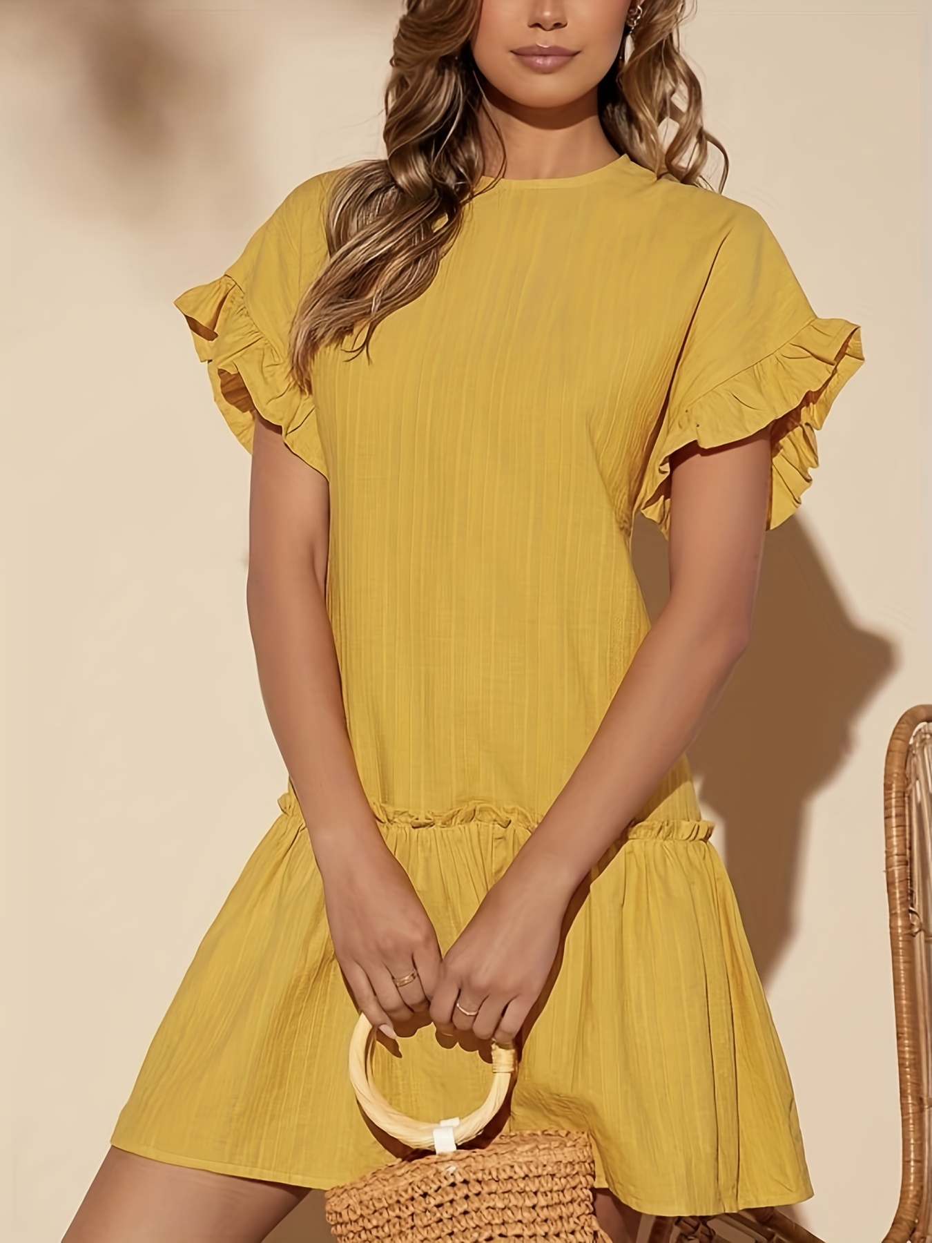 Short sleeve ruffle deals hem dress