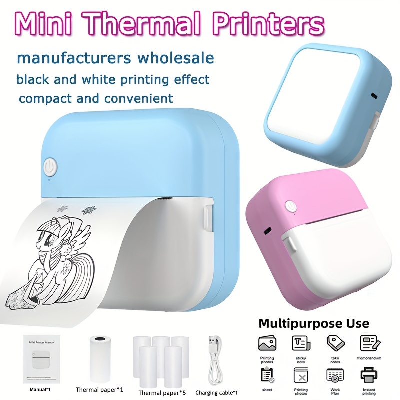 T02 Mini Printer Receipt Printers, Portable Pocket Sticker Printer, Mini  Printer Sticker Maker, Bluetooth Mobile Thermal Printer for Journal, Notes