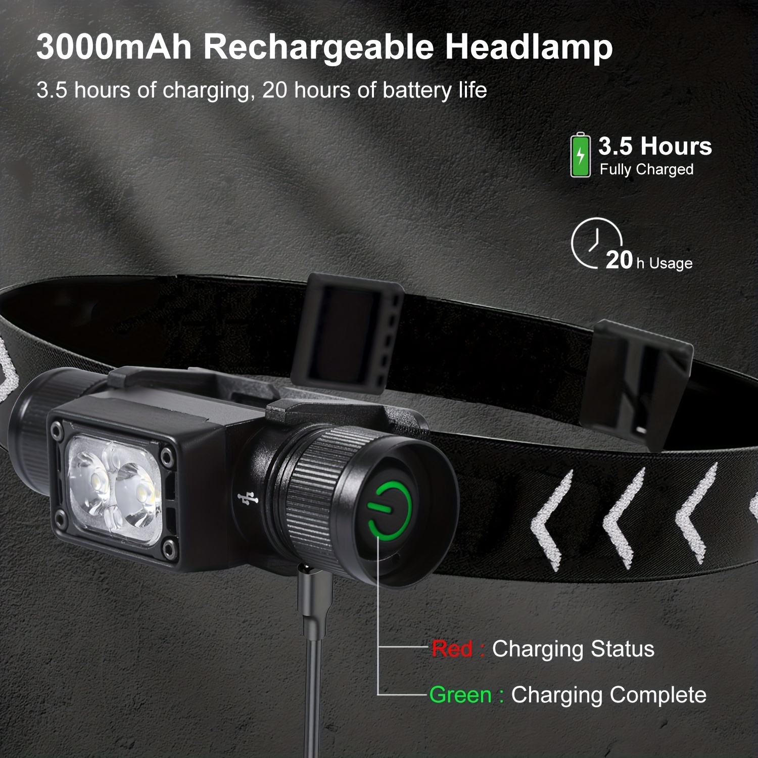 1pc rechargeable lightweight headlamp swivel base super bright led headlamp with red light mode for outdoor camping hiking fishing details 5