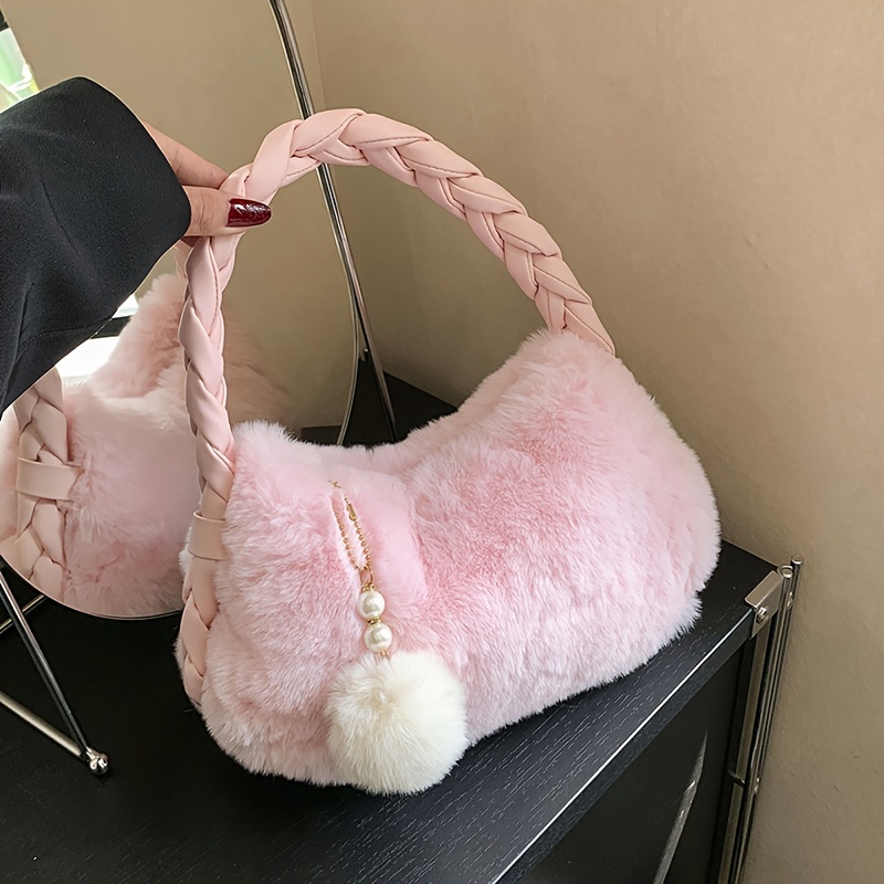 Pink fluffy shoulder online bag