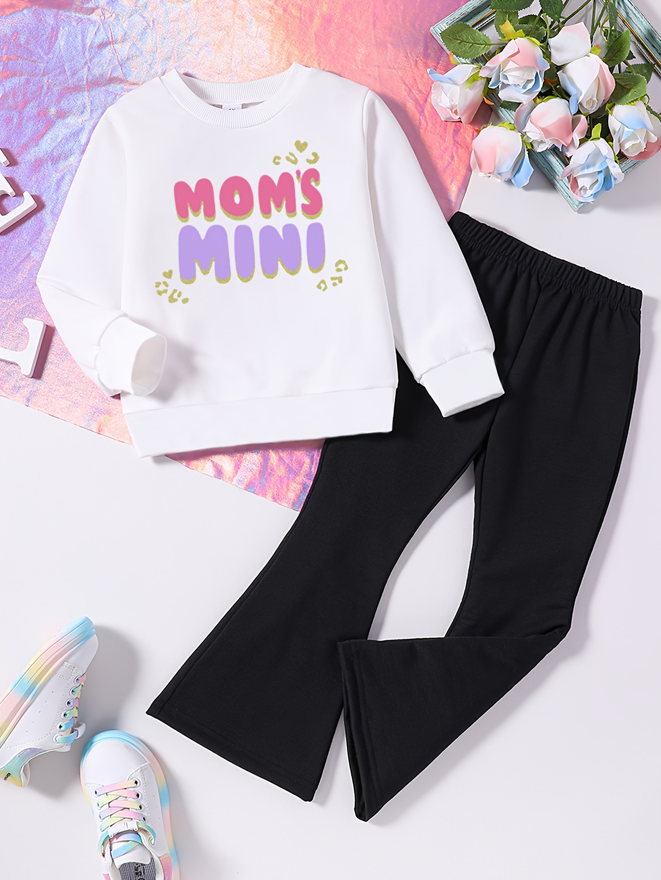 Sports Outfits Girls Mama's Mini Print Long Sleeve - Temu