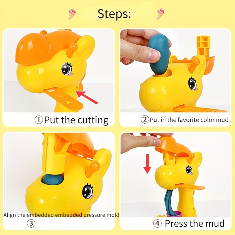 1set Yellow Ice Cream Children's Kitchen Pretend Play Noodle Maker Toy With  Clay, Great Gift For Kids