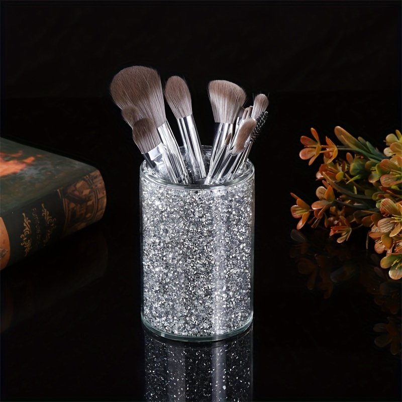 Glitter Makeup Brush Holder Sequin Decor Pencil Cup - Temu
