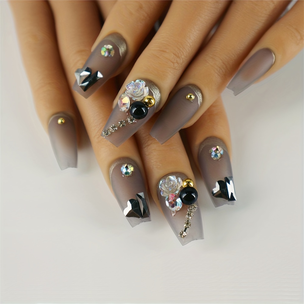 Black and gray nails. | Classy nail designs, Acrylic nail designs classy,  Silver nails