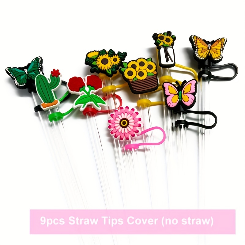 15pcs/set Peace Love Butterfly Flowers Straw Toppers Charms for Tumblers -  Dust-proof Straw Plug for Travel and Home Use