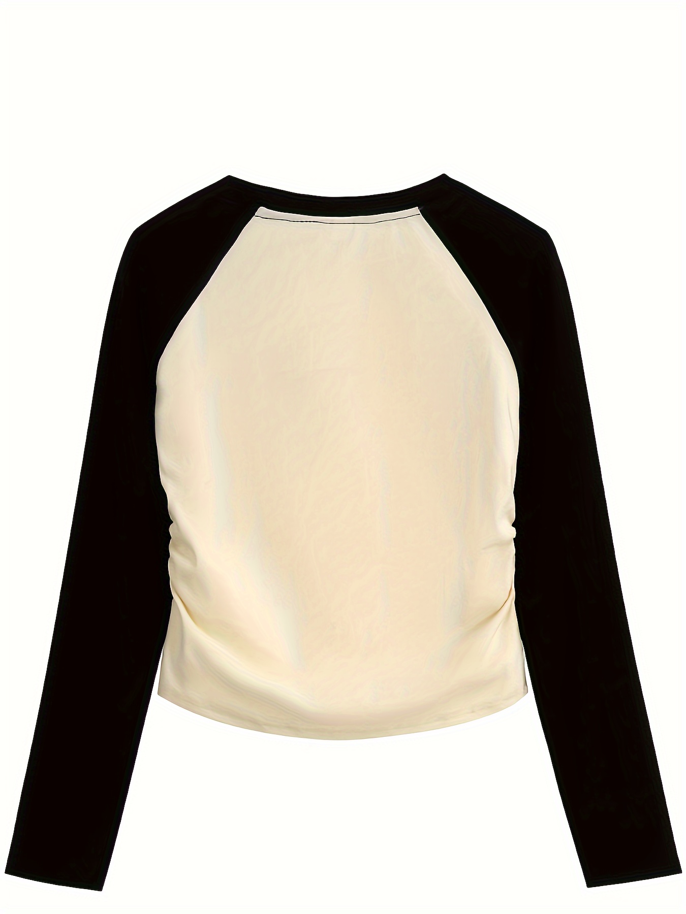Women's White Long Sleeve Crop Top, Black White Beige