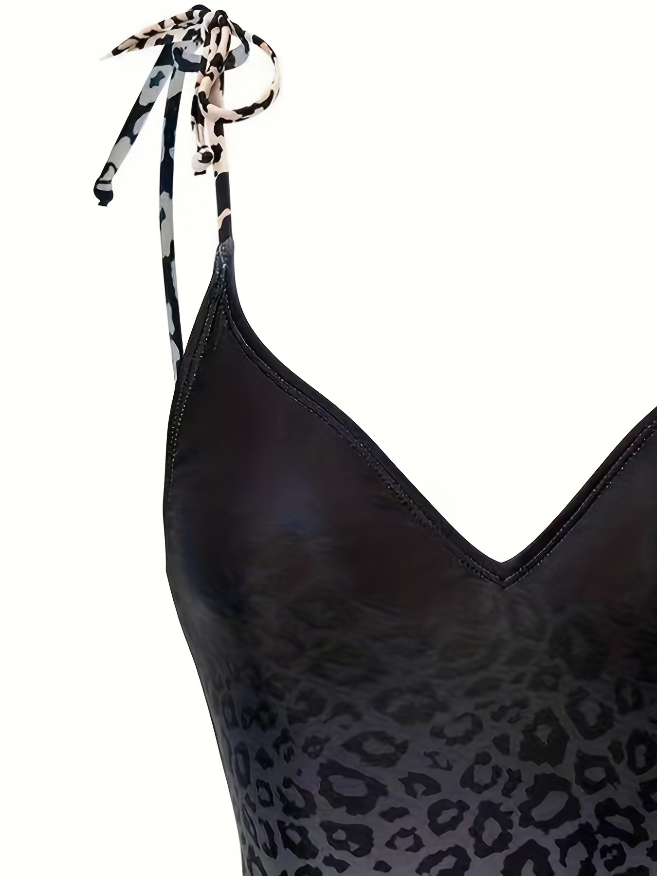 Leopard Print V Neck One Piece Swimsuit Set with Coverup Skirt