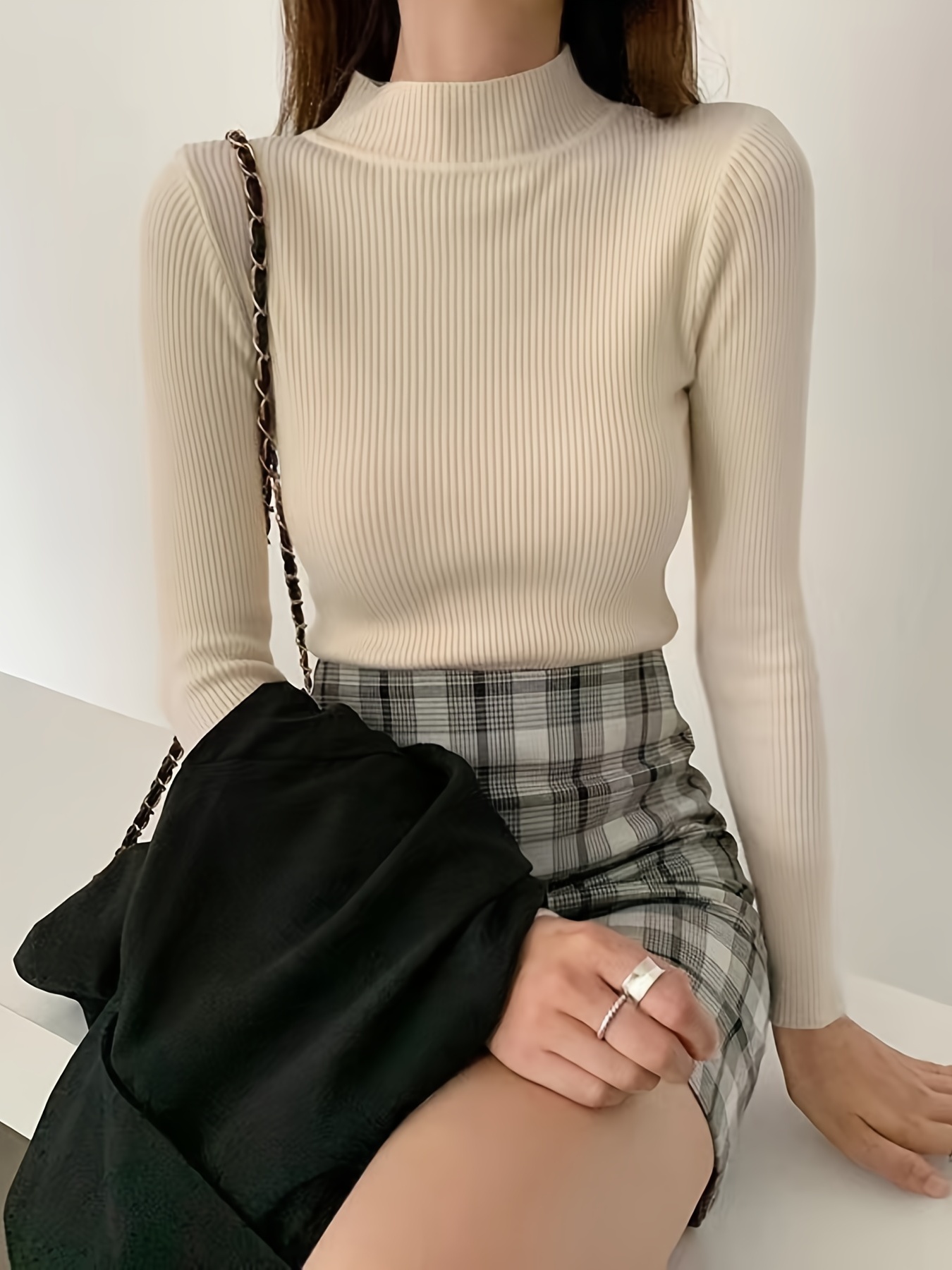 Women's Ribbed Mock Neck Knit Sweater