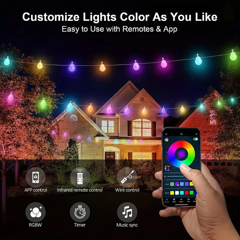 Smart Led Bulbs Outdoor String Lights Rgb Color Changing - Temu