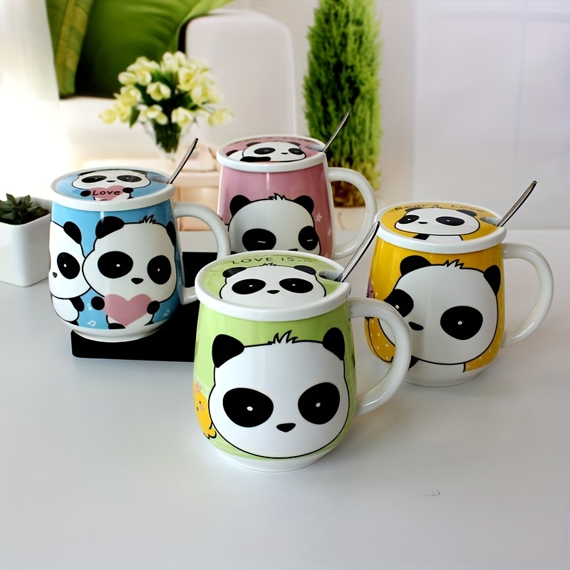 Panda Cup, Ceramic Coffee Mugs, Cute Panda Coffee Mug with Lid & Spoon