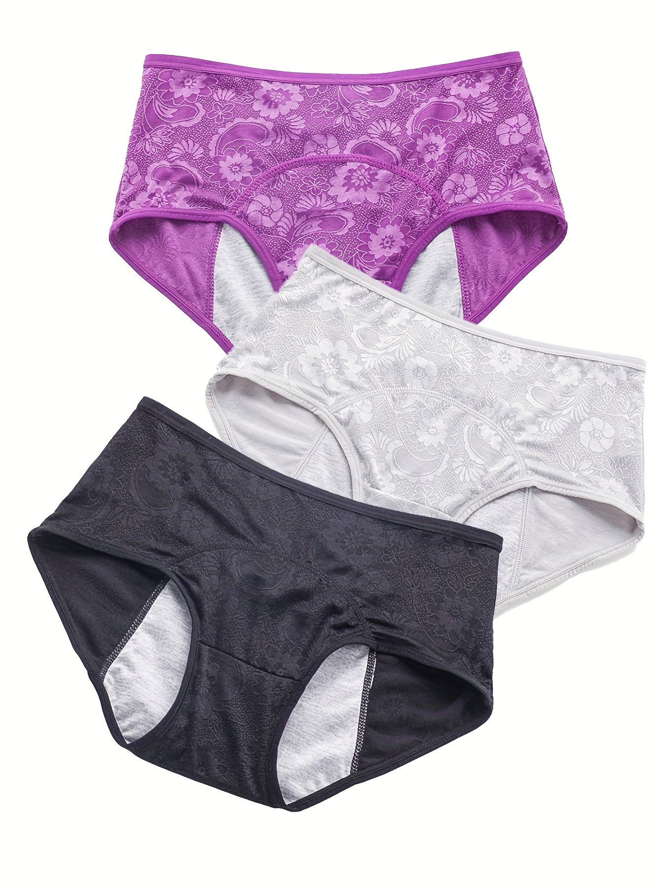 4 Pack Plus Size Casual Underwear Set, Women's Plus Leakproof Medium  Stretch Comfort Period Panties 4pcs Set