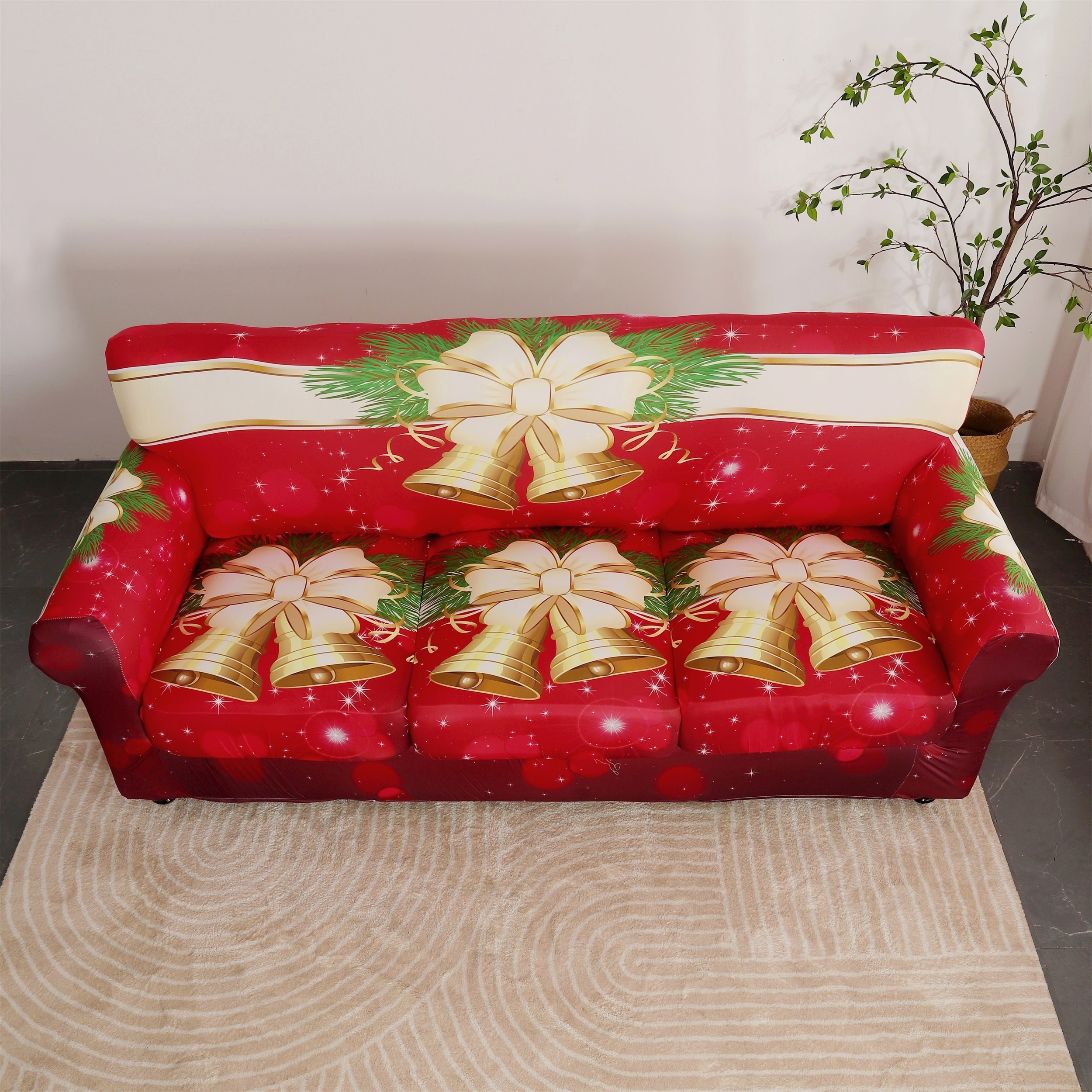 Sofa Slipcover Non slip Red Bell Christmas Sofa Cover Couch - Temu