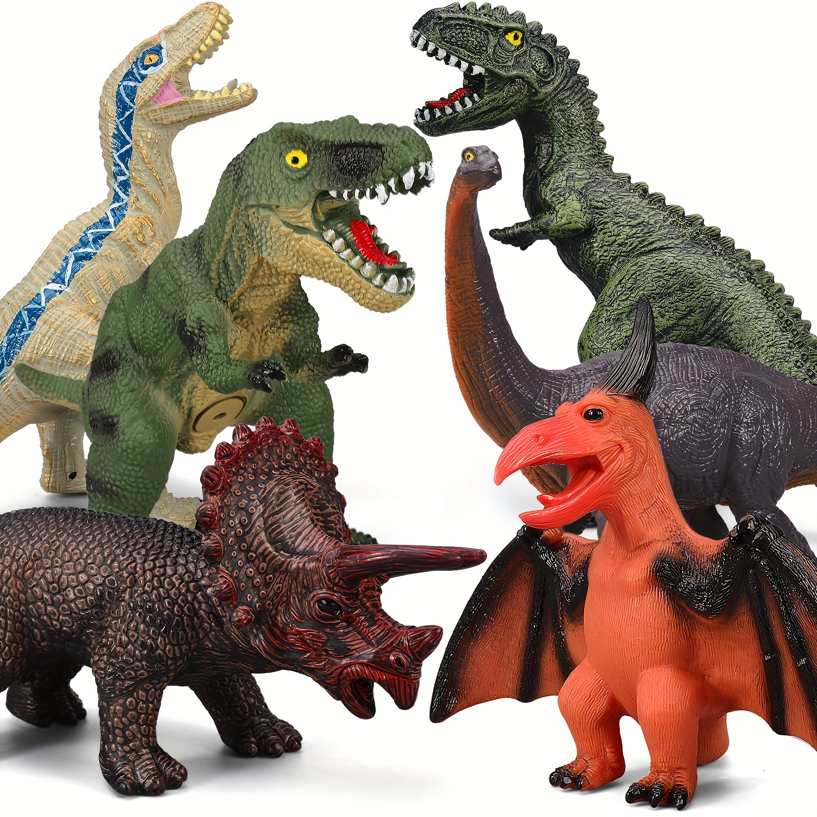 

6 Unique Soft Rubber Dinosaur Toys - Perfect Gift For Boys! Halloween Thanksgiving Christmas Gifts