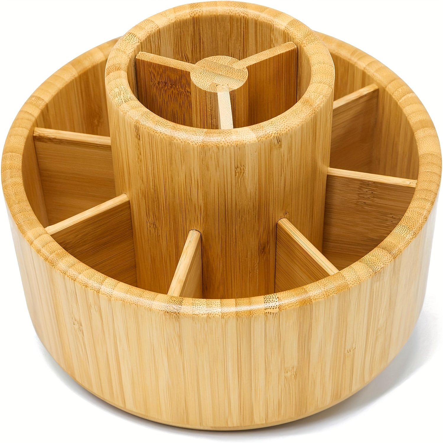 Bamboo Rotating Pencil Holder, Office Desk Art Supplies Organisers