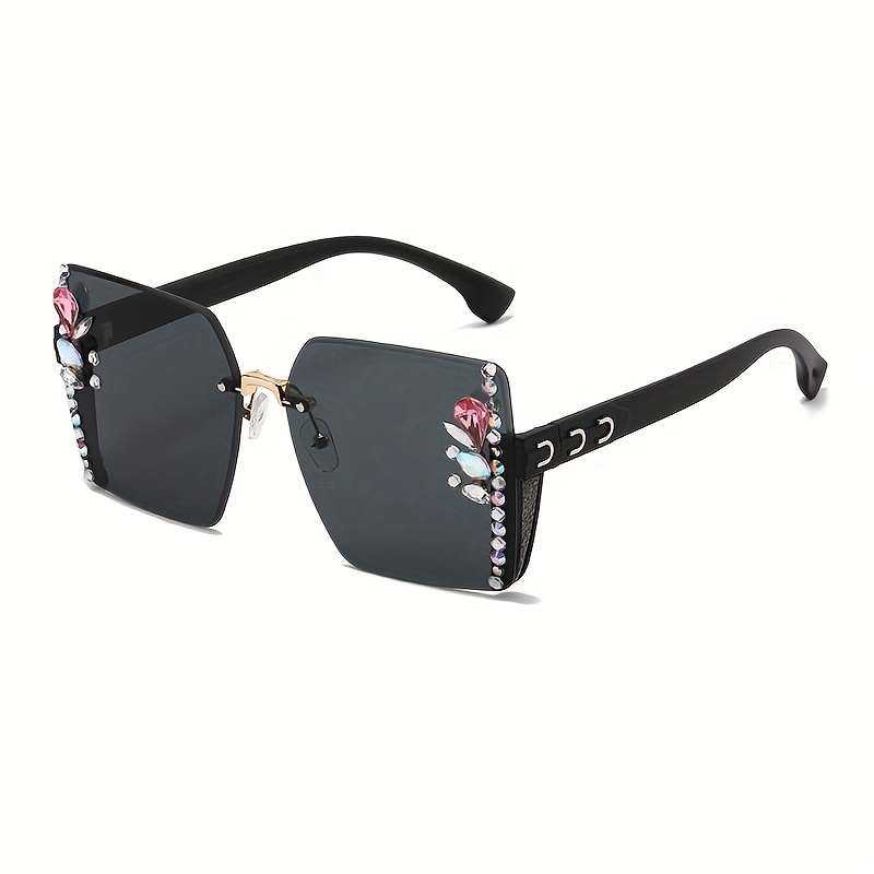 Oversized Rhinestone Sunglasses Gradient Sun Shades UV400