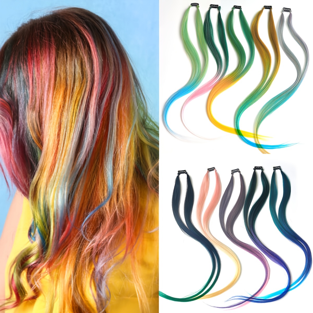 Colored Hair Strands Synthetic Hair Feather Extension Mixed - Temu