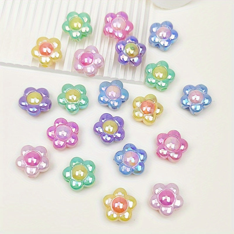 

20pcs Sweet Cute Color Block Flat Acrylic Flower Beads, For Diy Bracelet Necklace Earring Keychain Phone Chain Jewelry Making Accessories, Assorted Varieties