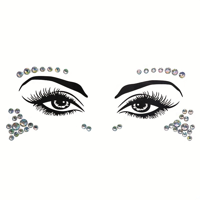 3D Face Gems Jewels Sticker Rhinestone Glitter Temporary Tattoos Eyebrow  Sticker Makeup Shiny Rhinestones Diamond Face Festival