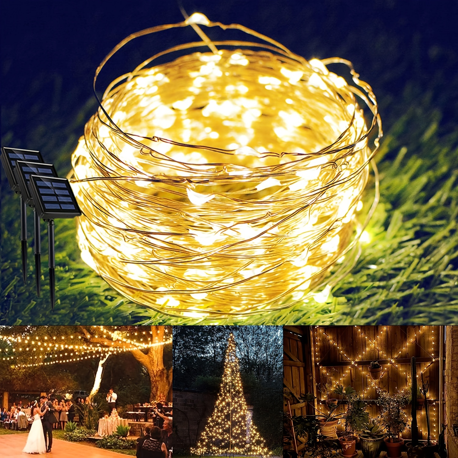 Guirlande Lumineuse Solaire Décorative D'extérieur En Fil De Cuivre À LED  De 105 Pieds, Perles Lumineuses 300LED, Décoration De Jardin De Noël,  Décoration D'ambiance De Camping En Plein Air, Fil De Cuivre