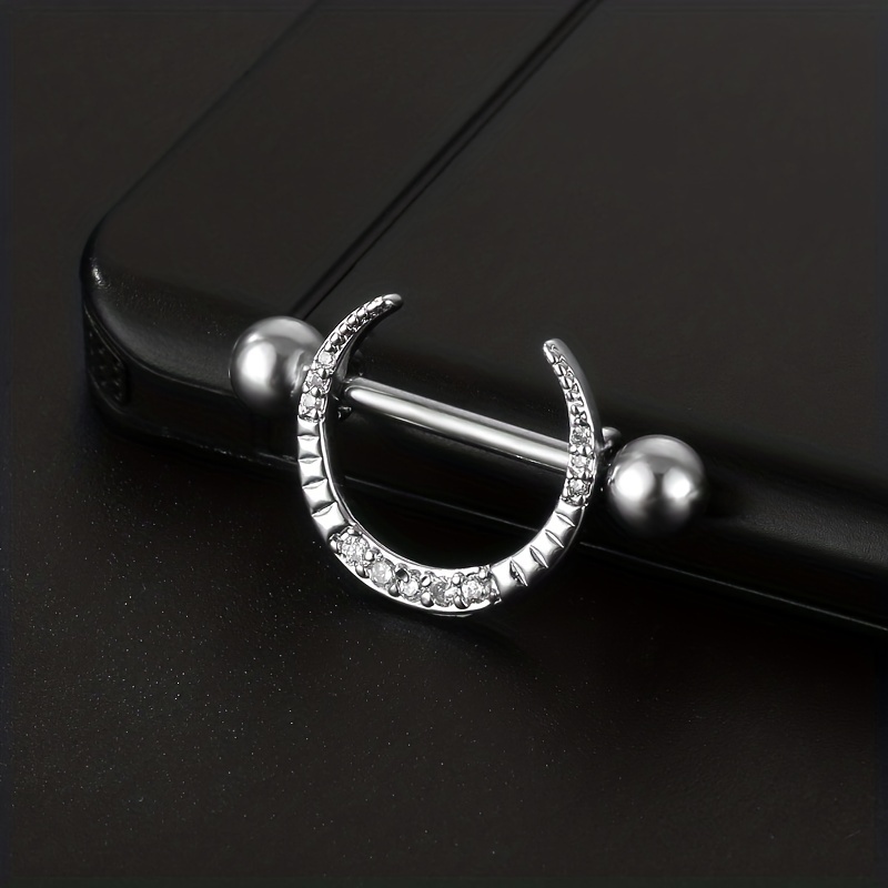 Inlaid Shiny Zircon Hollow Out Love Heart Nipple Ring Set Simple