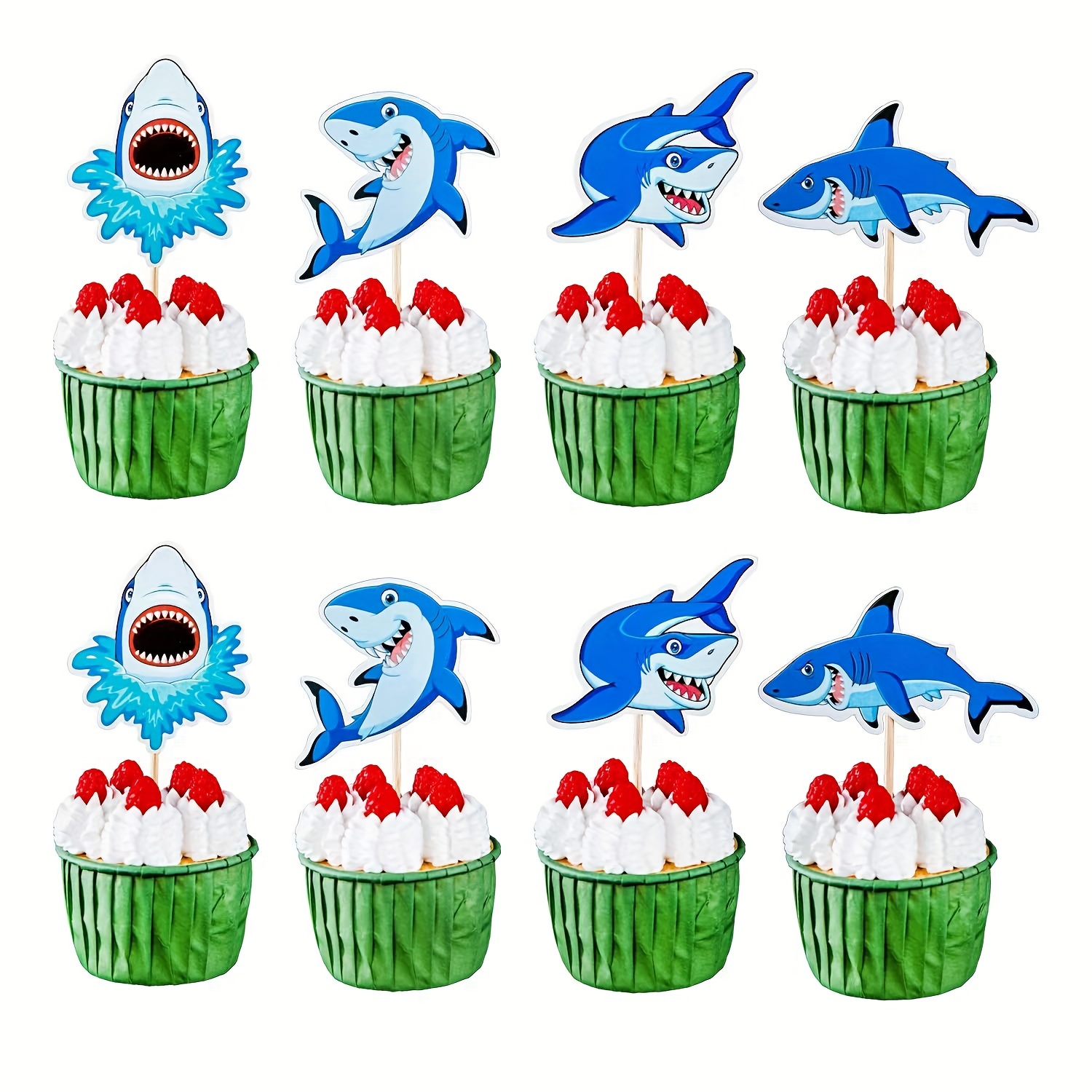 Shark Series Cupcake Toppers, Under The Sea Theme Party Cake Decor