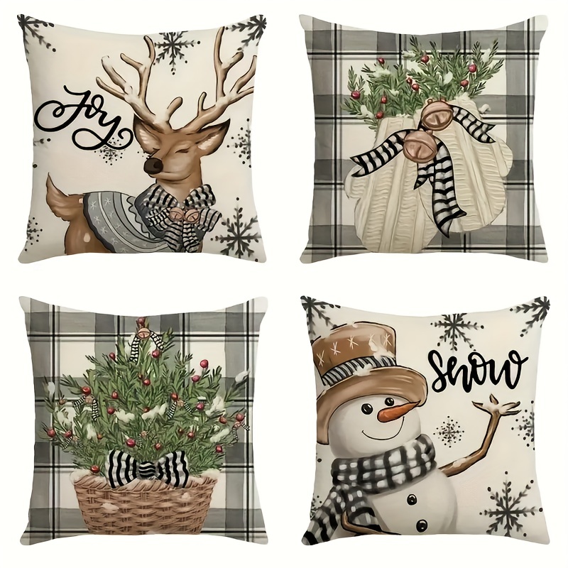 

Winter Christmas Pillowcase Elk Snow Pattern Pillowcase Suitable For Home Sofa Bedroom Decoration 18*18 Inches 4 Pieces