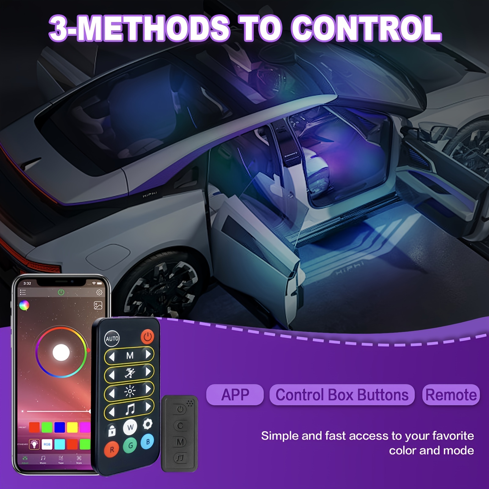Luces Interiores Automóvil Control Aplicación Inteligente - Temu