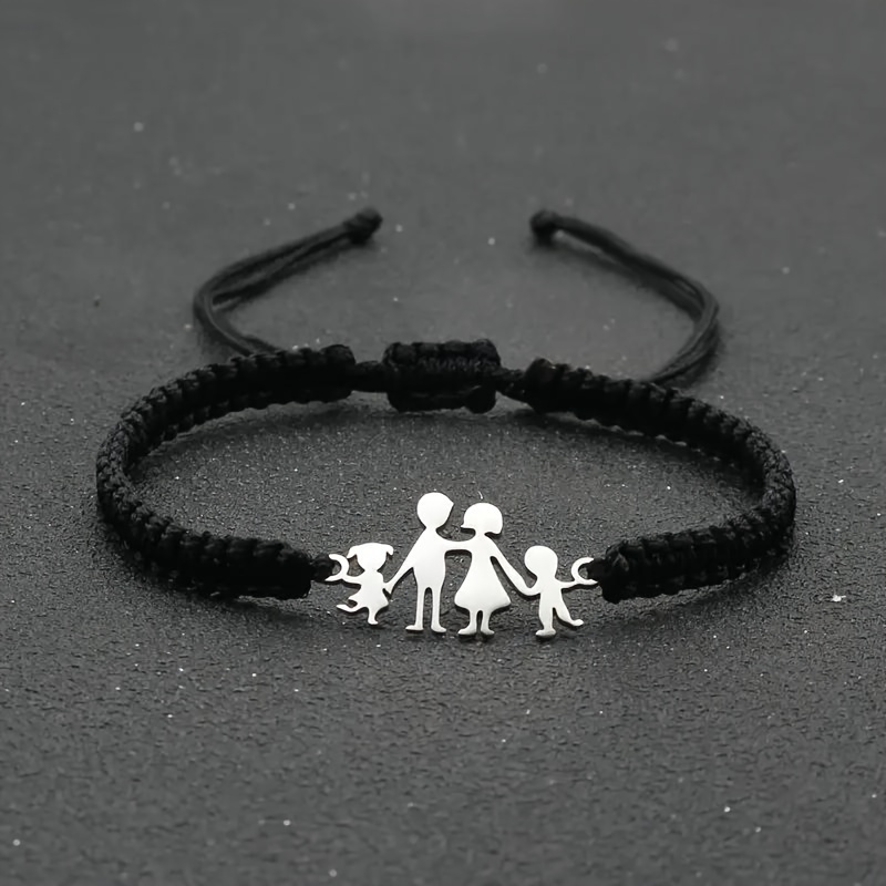 

1pc Bracelet en Acier Inoxydable Style Papa Maman Fils Fille Simple Bracelet en Corde Ajustable Cadeau de Saint-Valentin