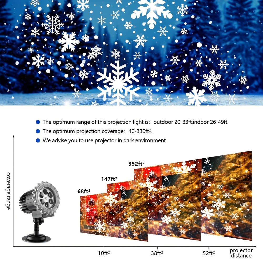 itoeo Christmas Snowflake Projector Lights Outdoor Led Snowfall Show with Remote  Control Waterproof Landscape Decorative Lighting for