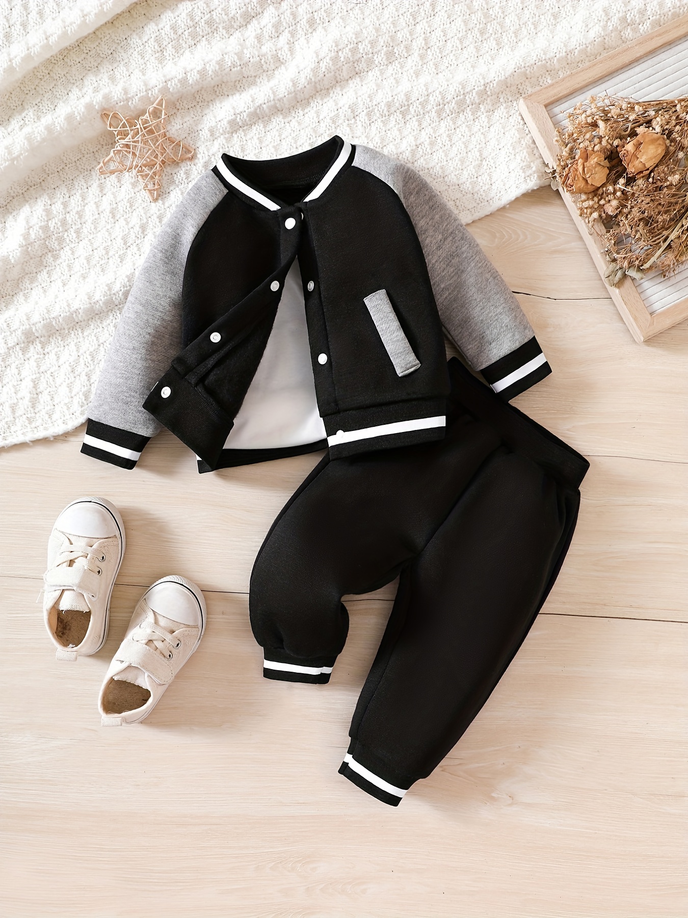 Infant Baby Casual Baseball Clothes Sports Set, 2pcs Baby Color Contrast  Sweatshirt Jacket Coat Trousers Outfit