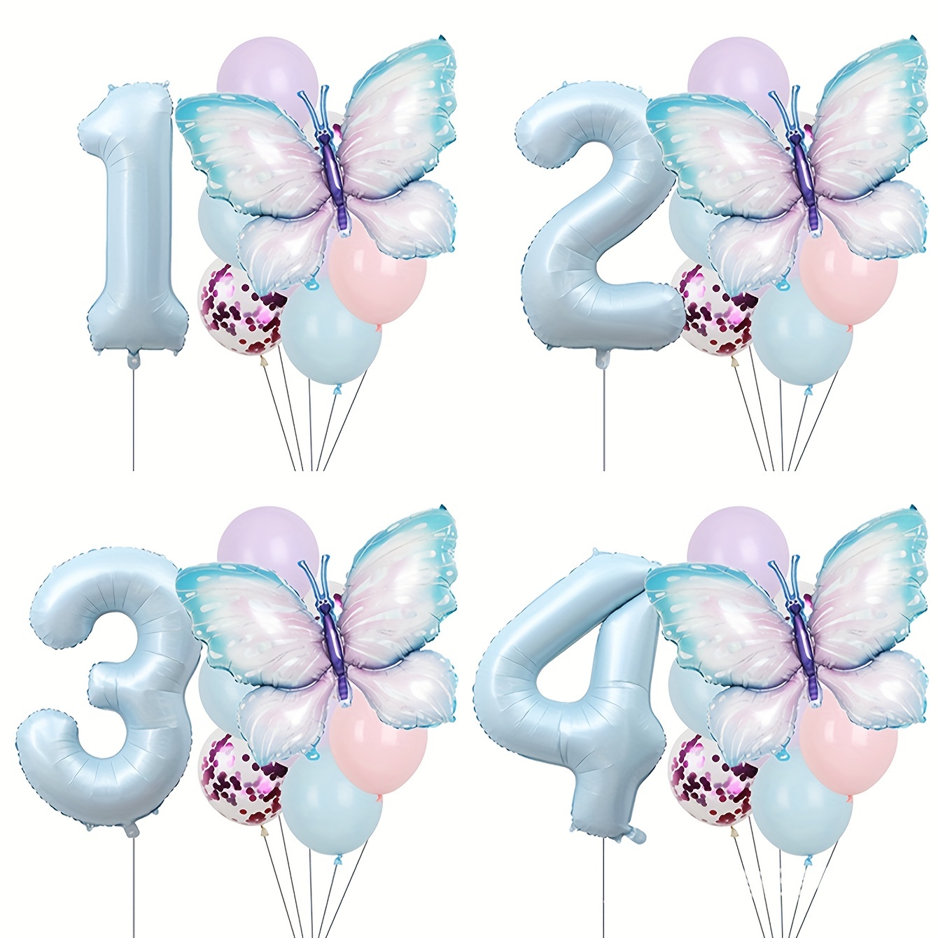 9pcs/set, 101.6 cm Papillons Bleus en Feuille d'Aluminium + Ensemble de  Ballons en Latex Décoration de Fête d'Anniversaire Fournitures de  Décoration